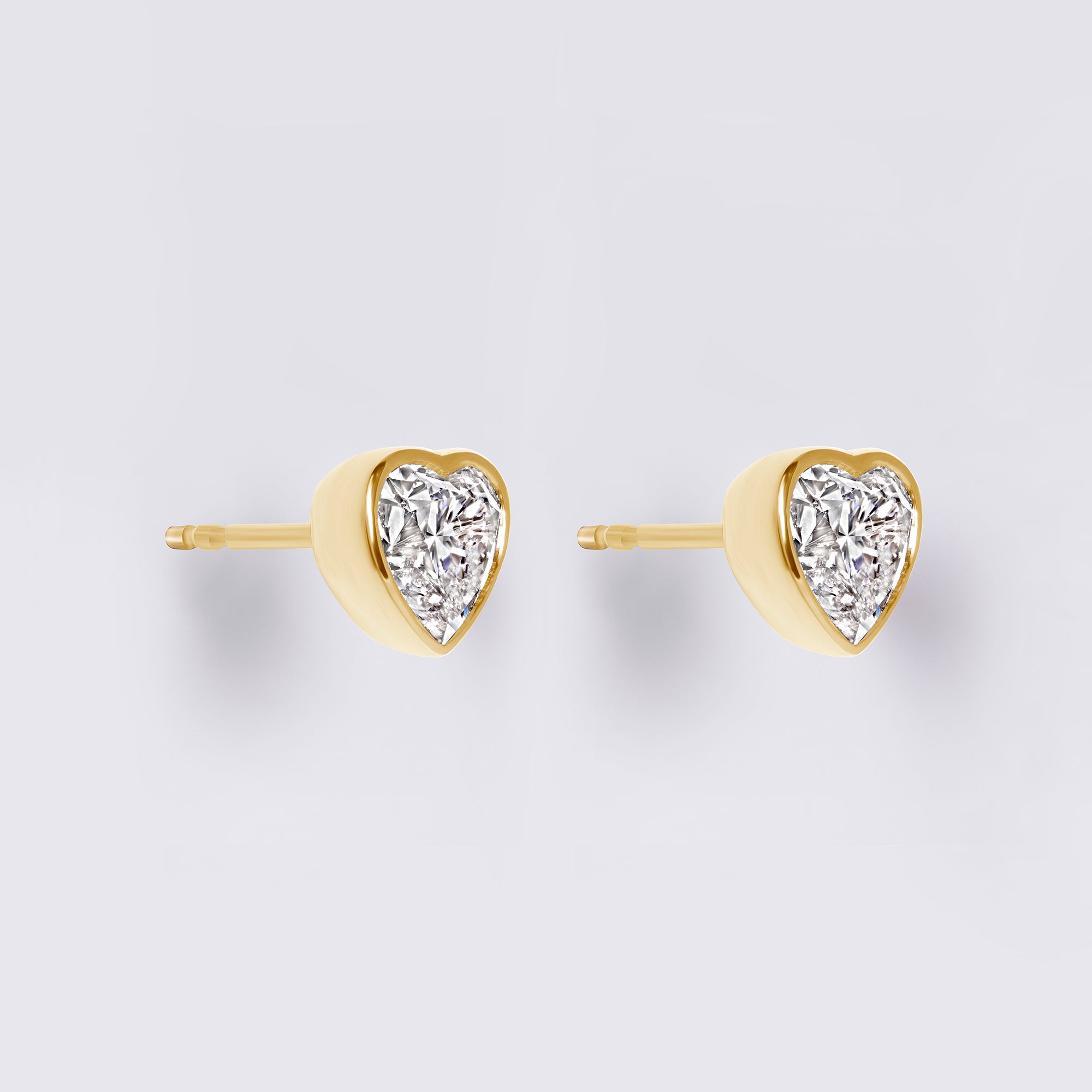 Diamond Essentials Lab Grown Heart Bezel Studs (2CTW), Yellow Gold