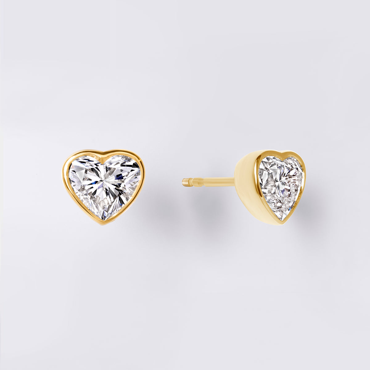 Diamond Essentials Lab Grown Heart Bezel Studs (2CTW), Yellow Gold