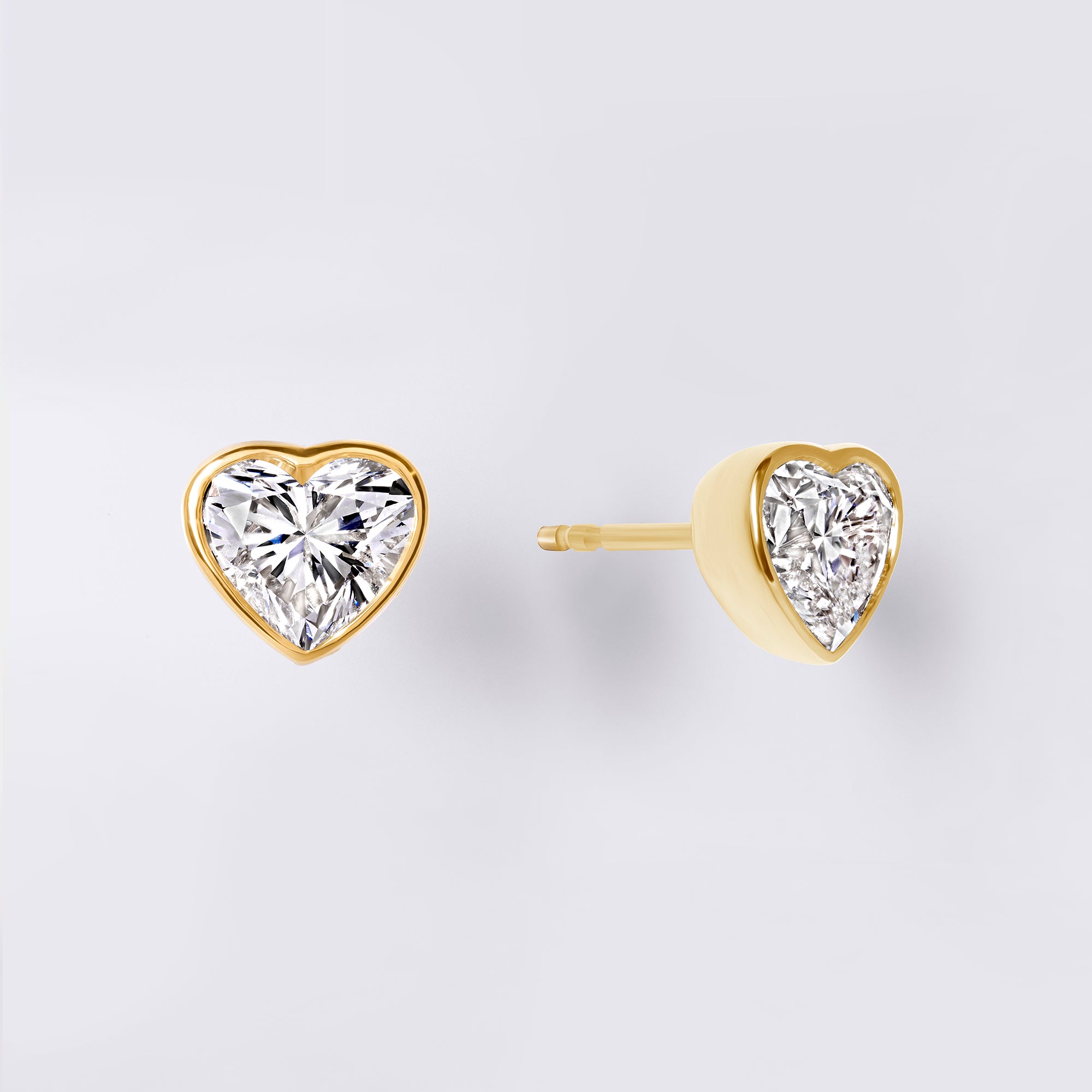 Diamond Essentials Lab Grown Heart Bezel Studs (2CTW), Yellow Gold