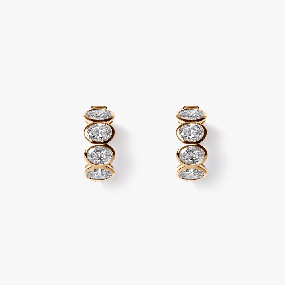 Oval Diamond Bezel Huggie Earrings