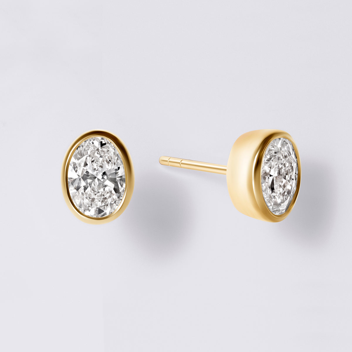 Oval Bezel Set Studs (2CTW), Yellow Gold