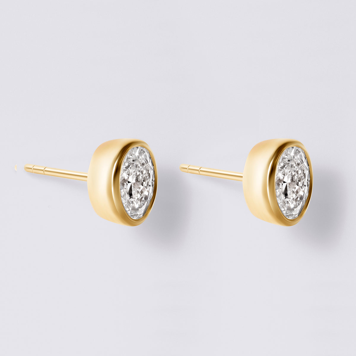 Oval Bezel Set Studs (2CTW), Yellow Gold