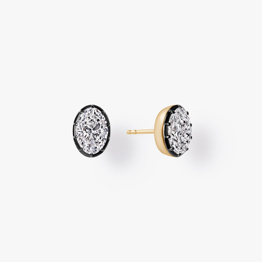 Oval Diamond Black Rhodium Stud Earrings