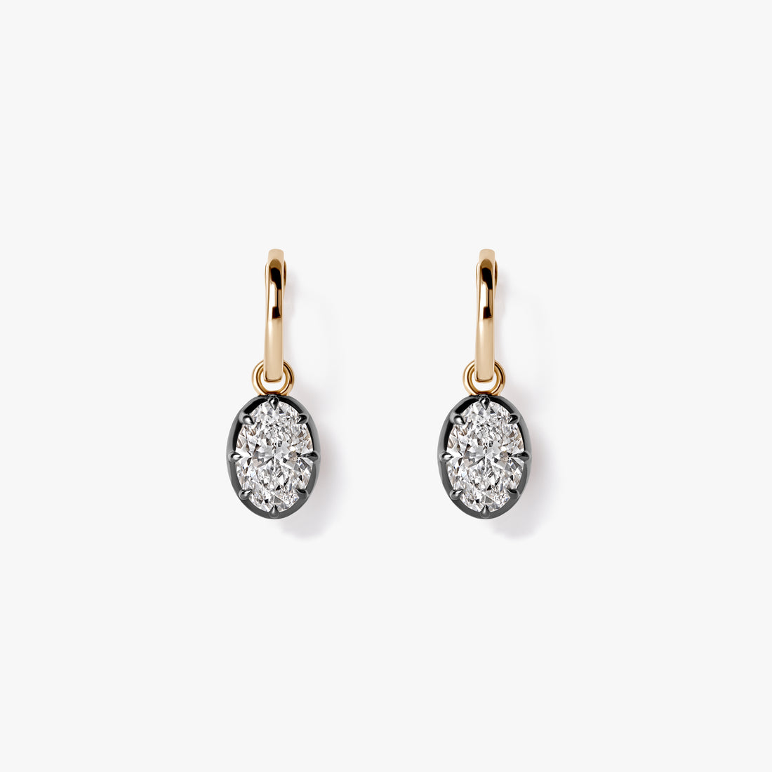 Oval Diamond Black Rhodium Drop Huggie Earrings