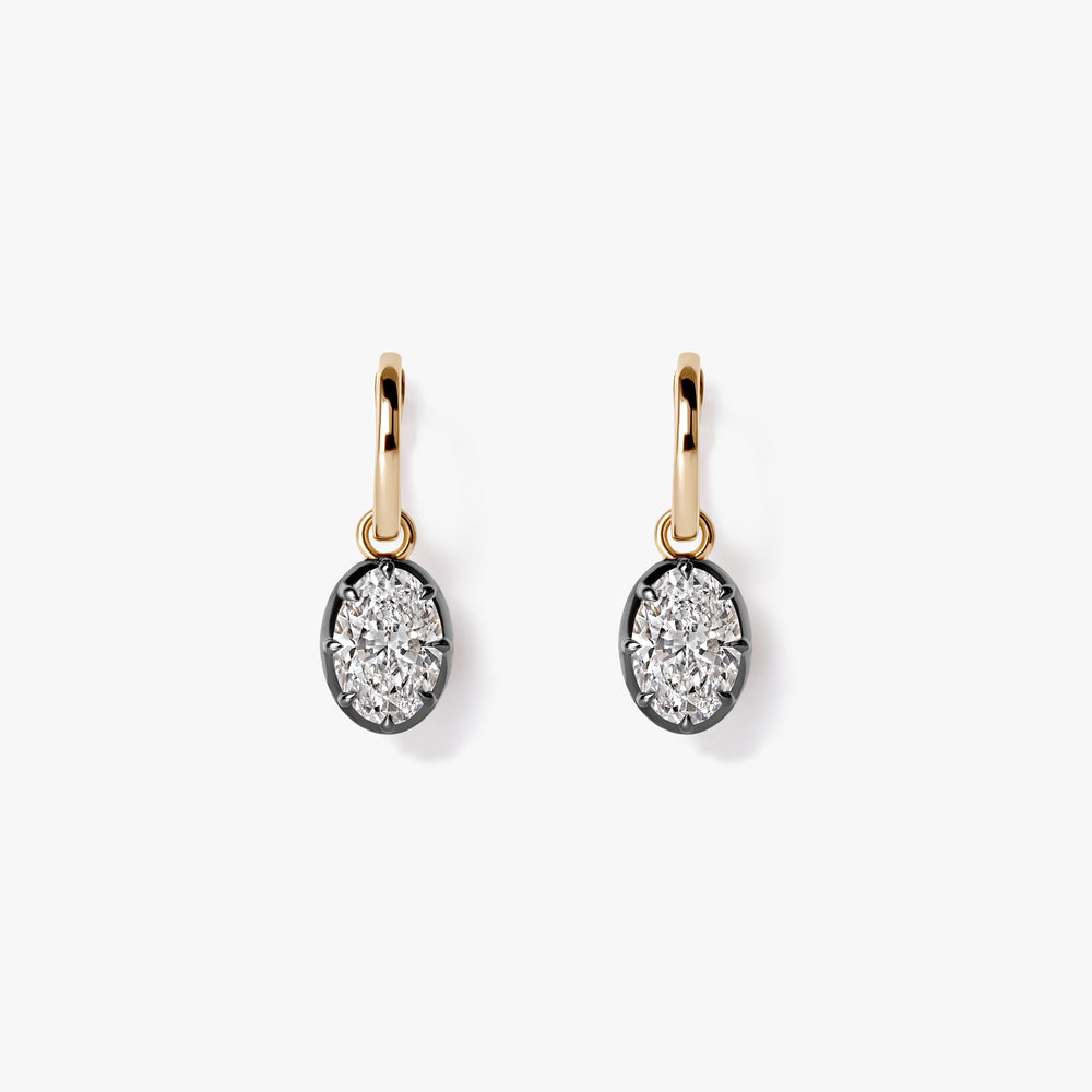Oval Diamond Black Rhodium Drop Huggie Earrings