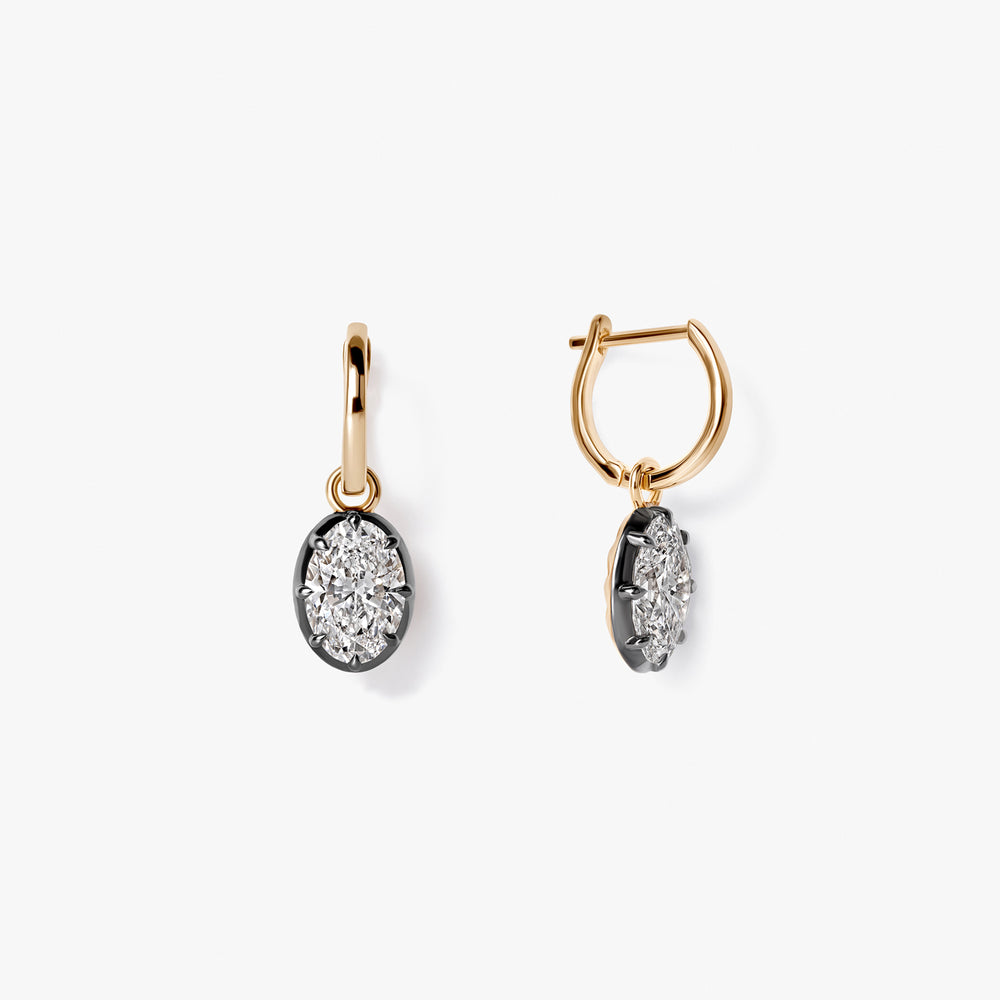 Oval Diamond Black Rhodium Drop Huggie Earrings