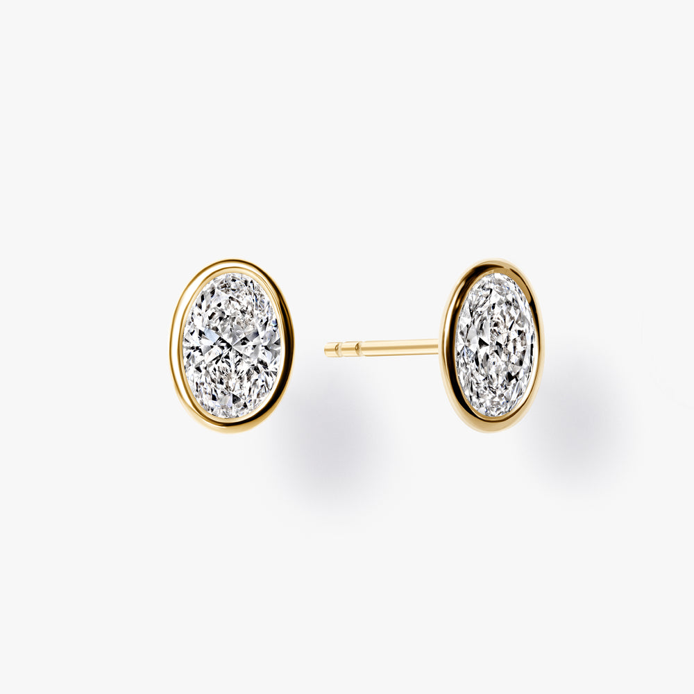 Oval Diamond Bezel Stud Earrings