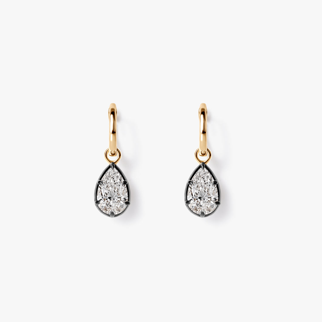 Pear Pear Diamond Black Rhodium Drop Huggie Earrings