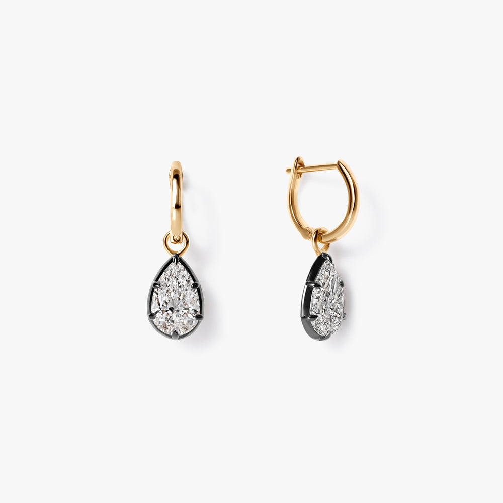 Pear Pear Diamond Black Rhodium Drop Huggie Earrings
