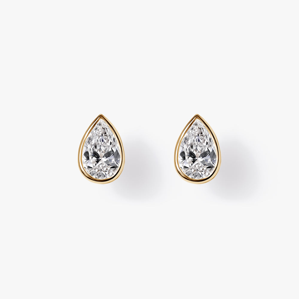 Pear Diamond Bezel Stud Earrings