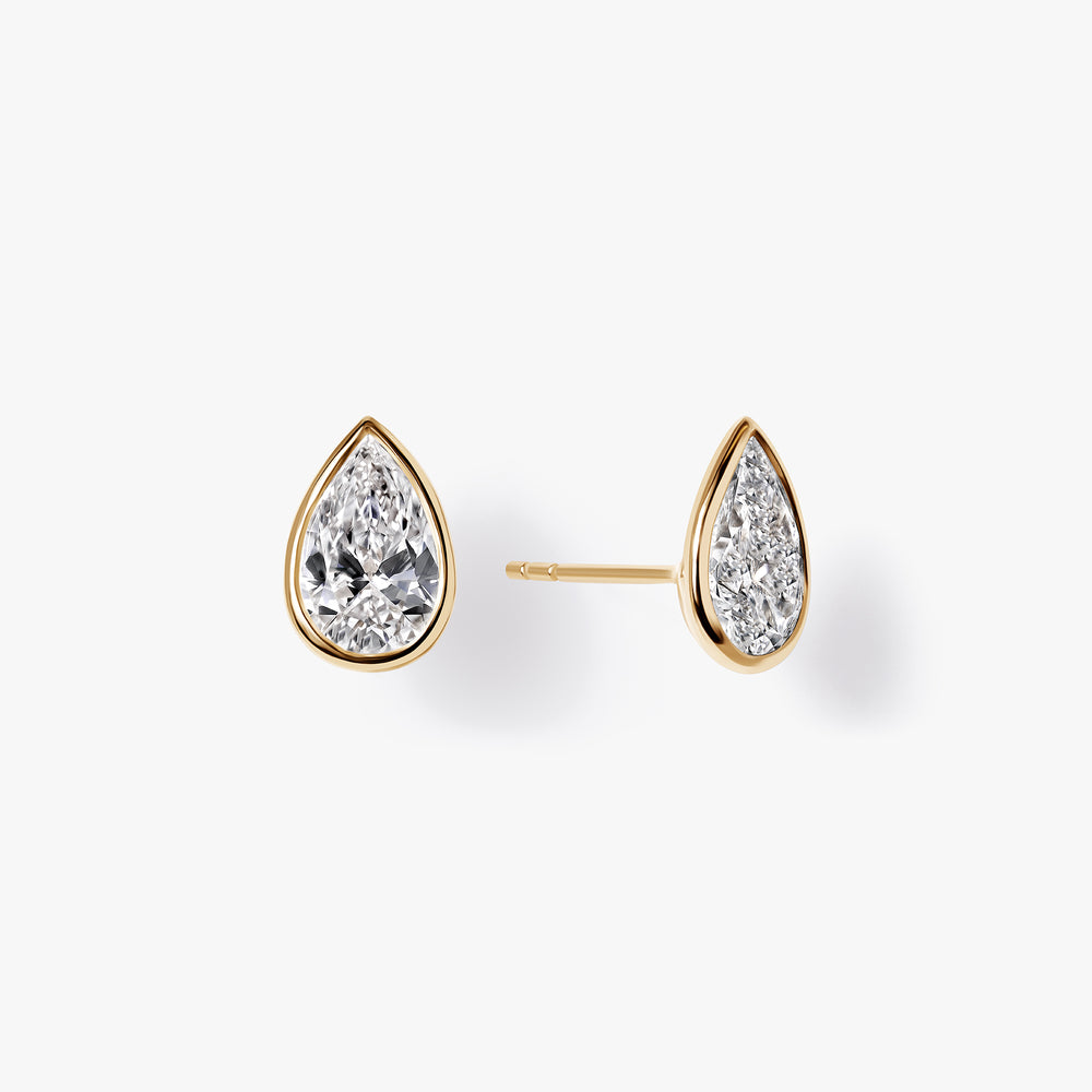 Pear Diamond Bezel Stud Earrings