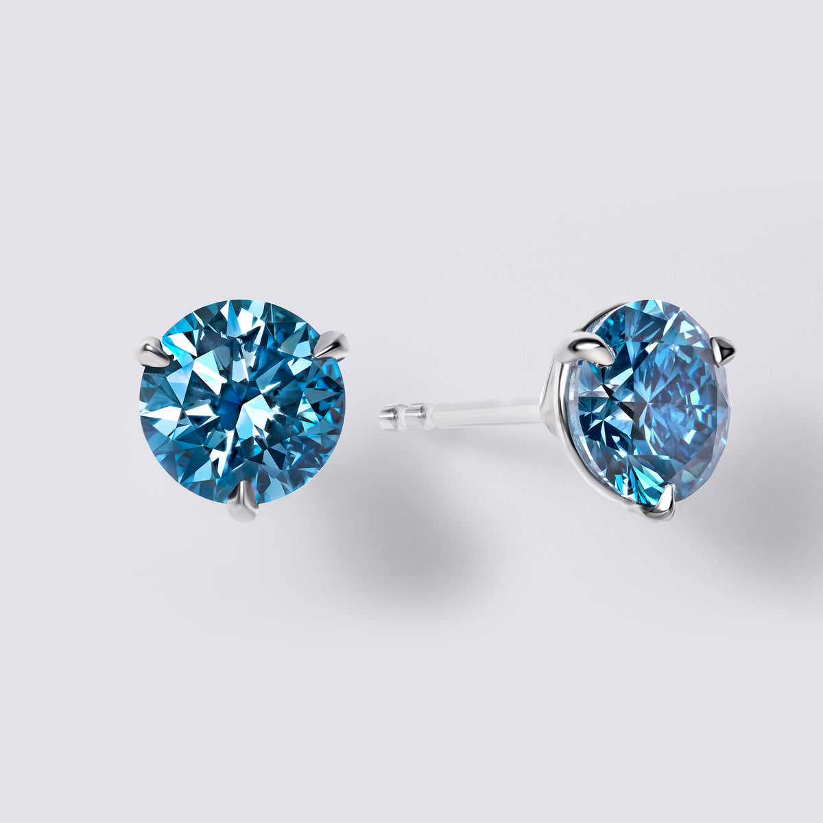 Fancy Intense Blue Round Diamond Martini Stud Earrings