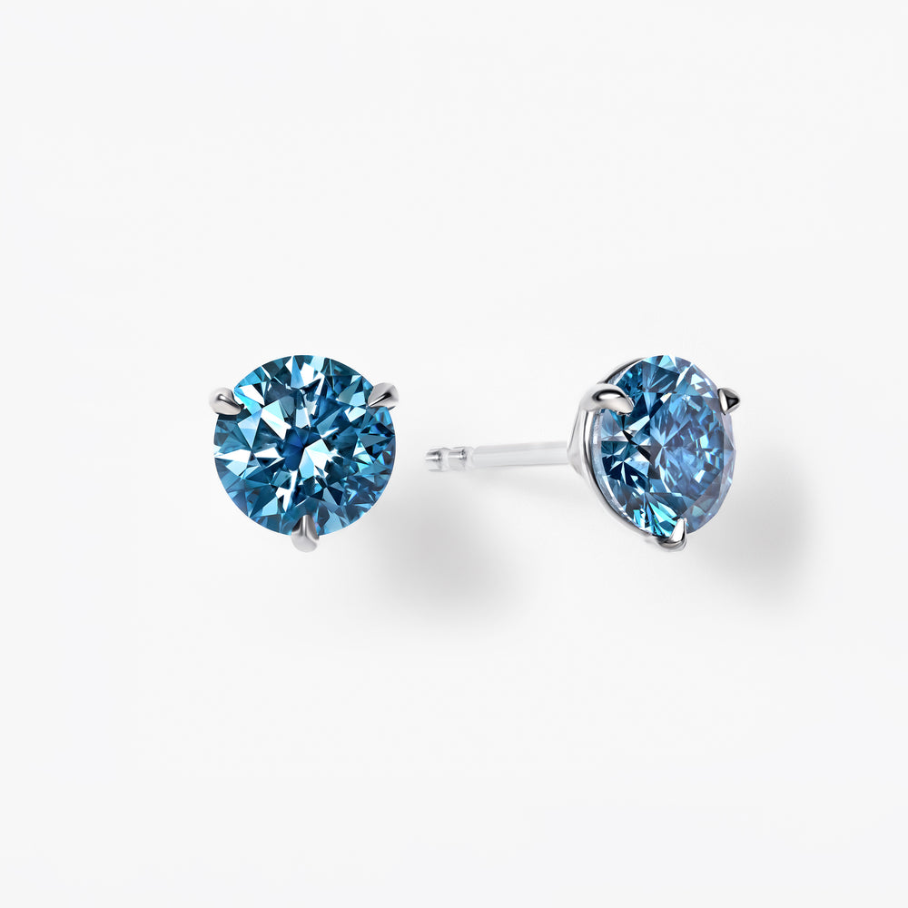Blue Round Diamond Stud Earrings