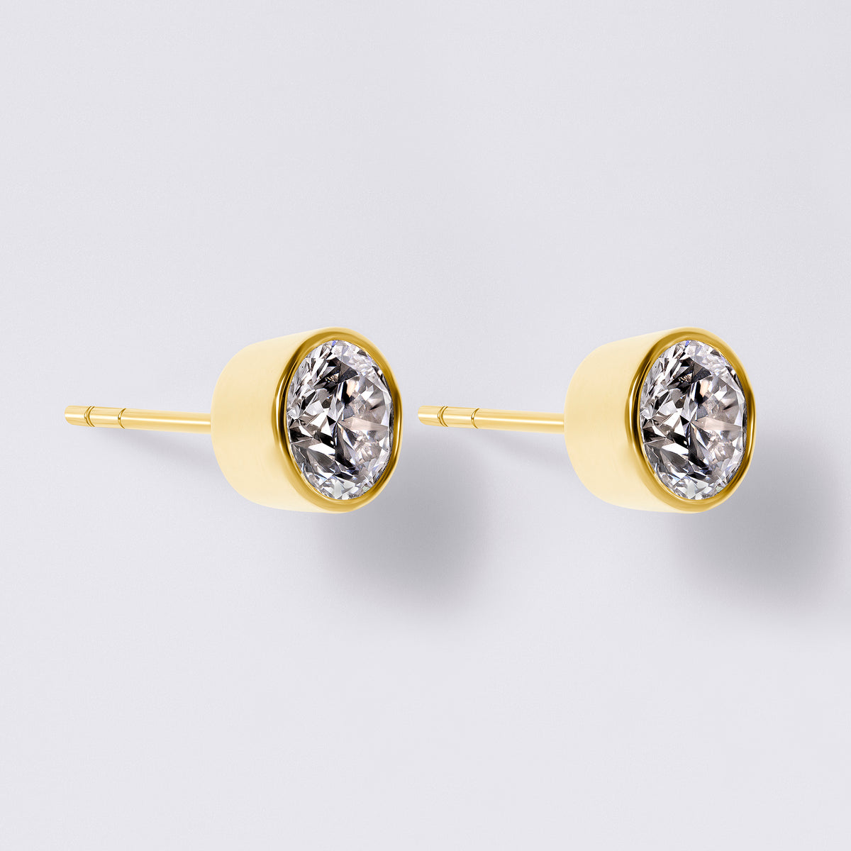 Round Brilliant Bezel Set Studs (2CTW), Yellow Gold