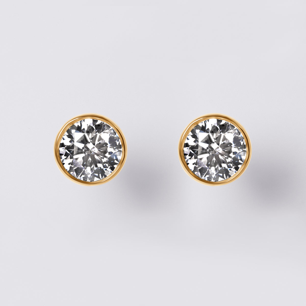 Round Brilliant Bezel Set Studs (2CTW), Yellow Gold