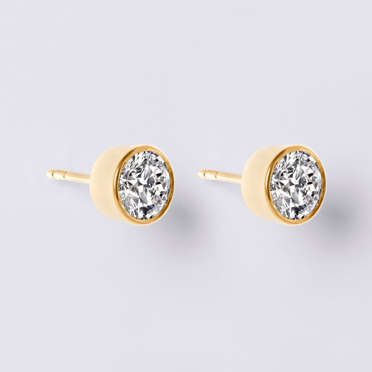 Round Brilliant Bezel Set Studs (2CTW), Yellow Gold