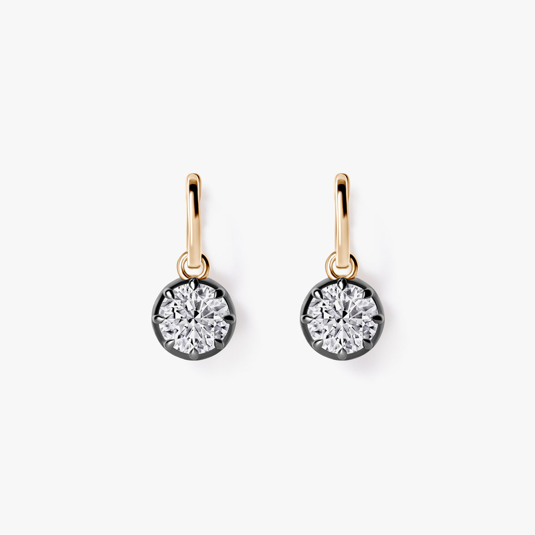 Round Diamond Black Rhodium Drop Huggie Earrings