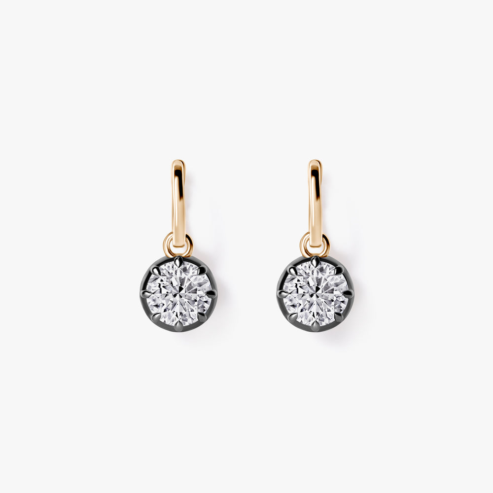 Round Diamond Black Rhodium Drop Huggie Earrings