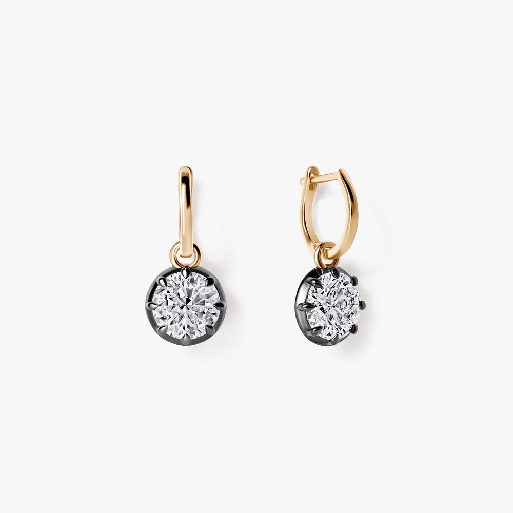 Round Diamond Black Rhodium Drop Huggie Earrings