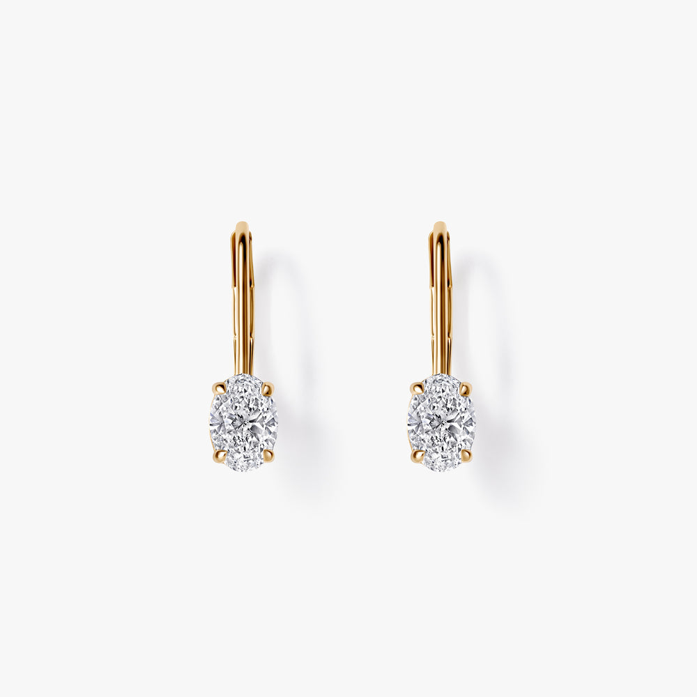 Oval Diamond Leverback Drop Earrings