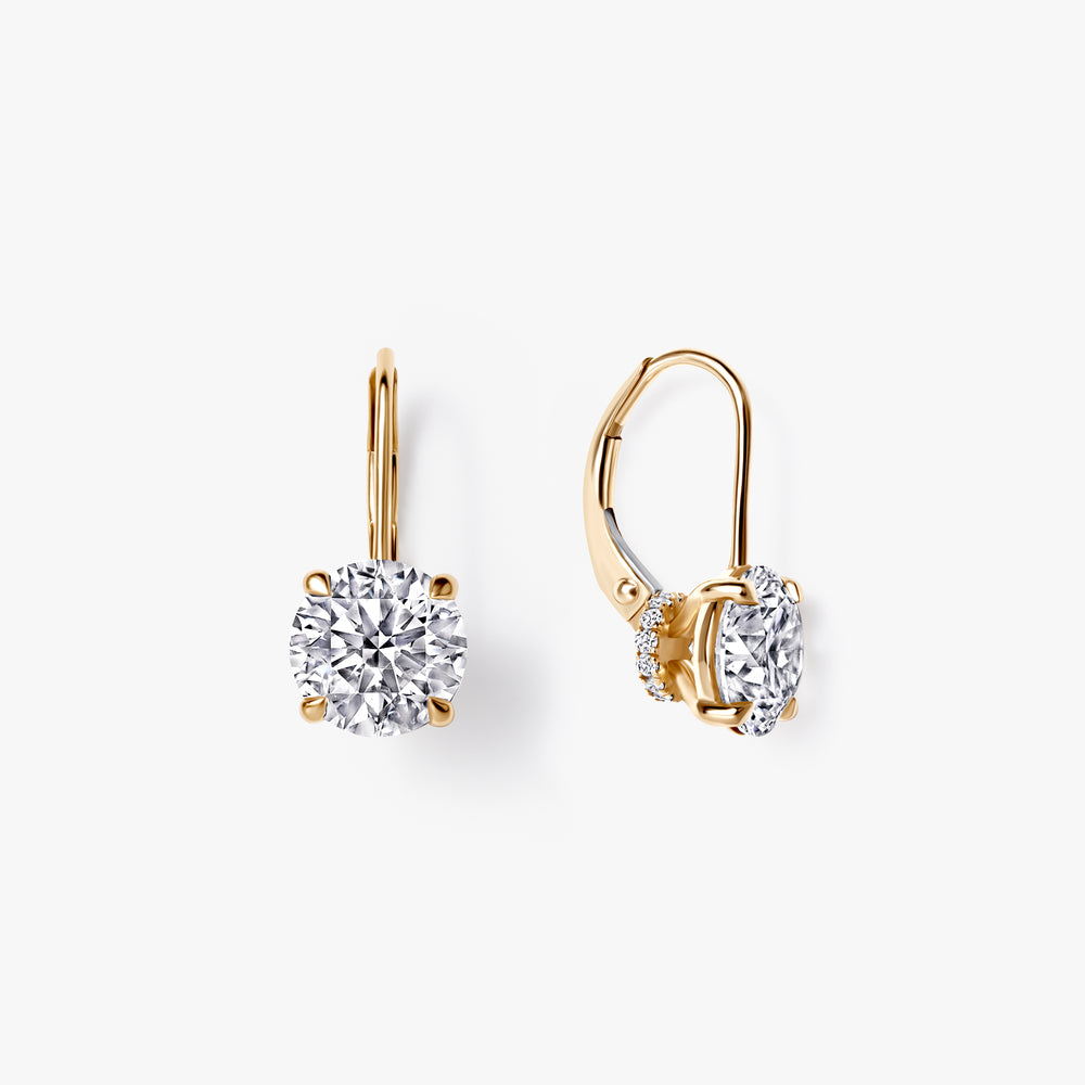 Round Diamond Leverback Drop Earrings