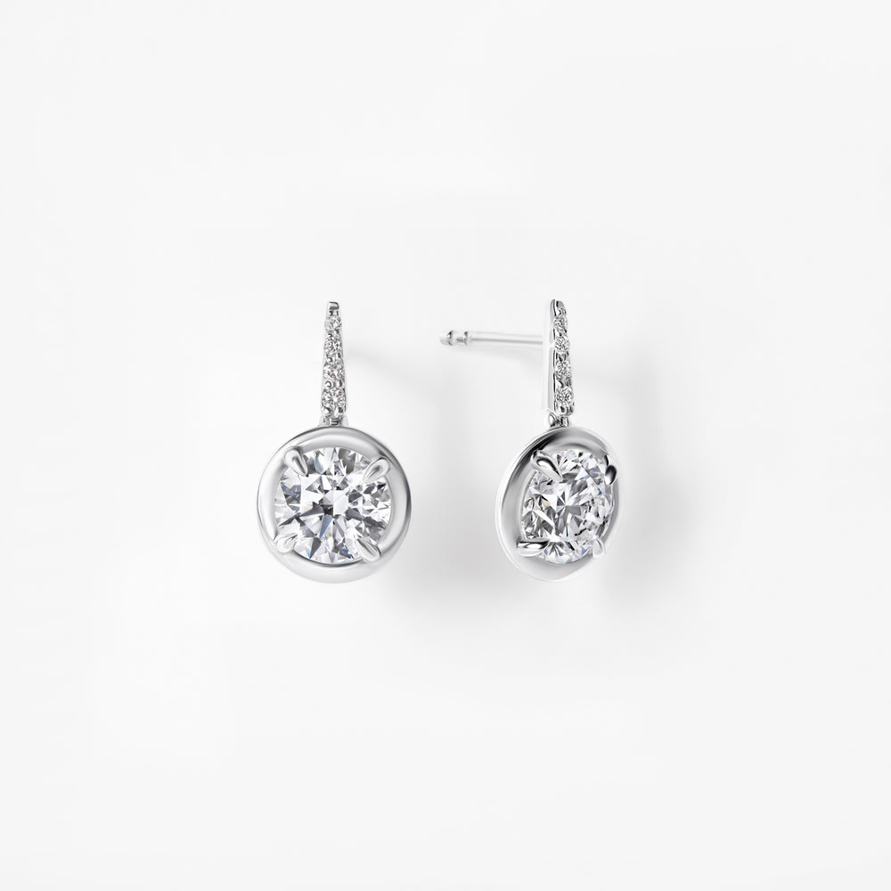 Round Diamond and Pavé Wire Drop Earrings