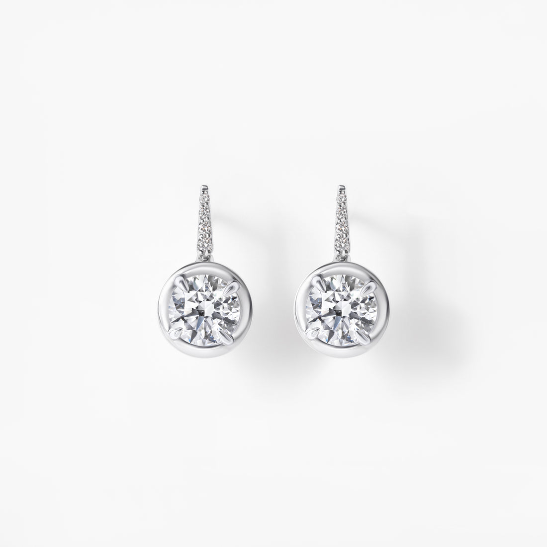 Round Diamond and Pavé Wire Drop Earrings