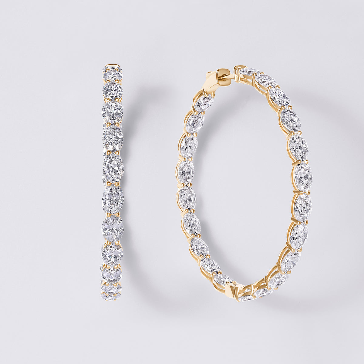 Inside-Out Oval Hoop Earring (13 1/5CTW), Yellow Gold