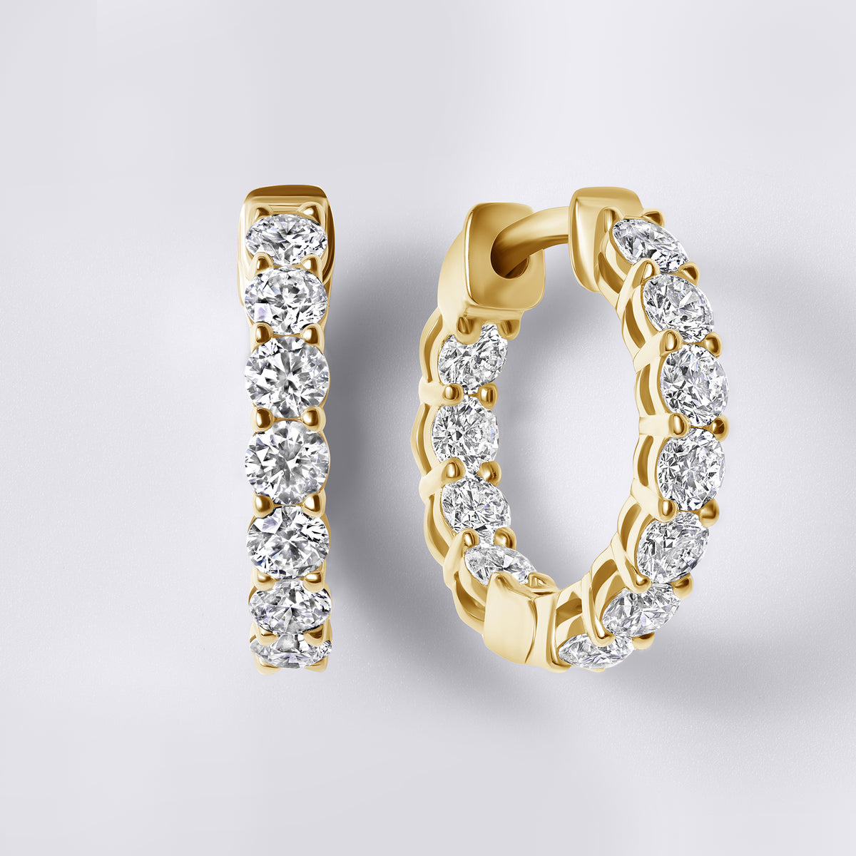 Inside-Out Round Hoop Earring (1CTW), Yellow Gold