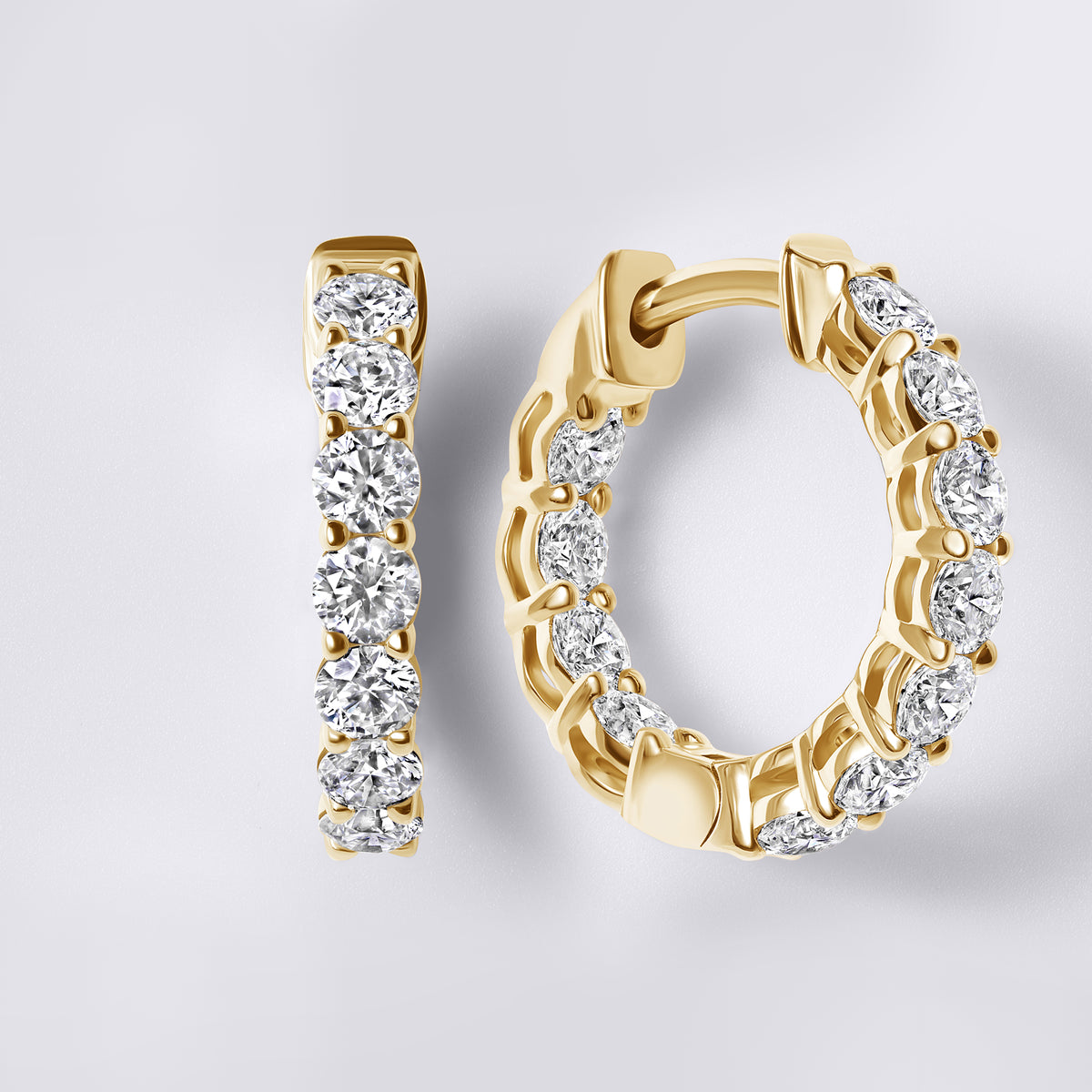 Inside-Out Round Hoop Earring (1CTW), Yellow Gold