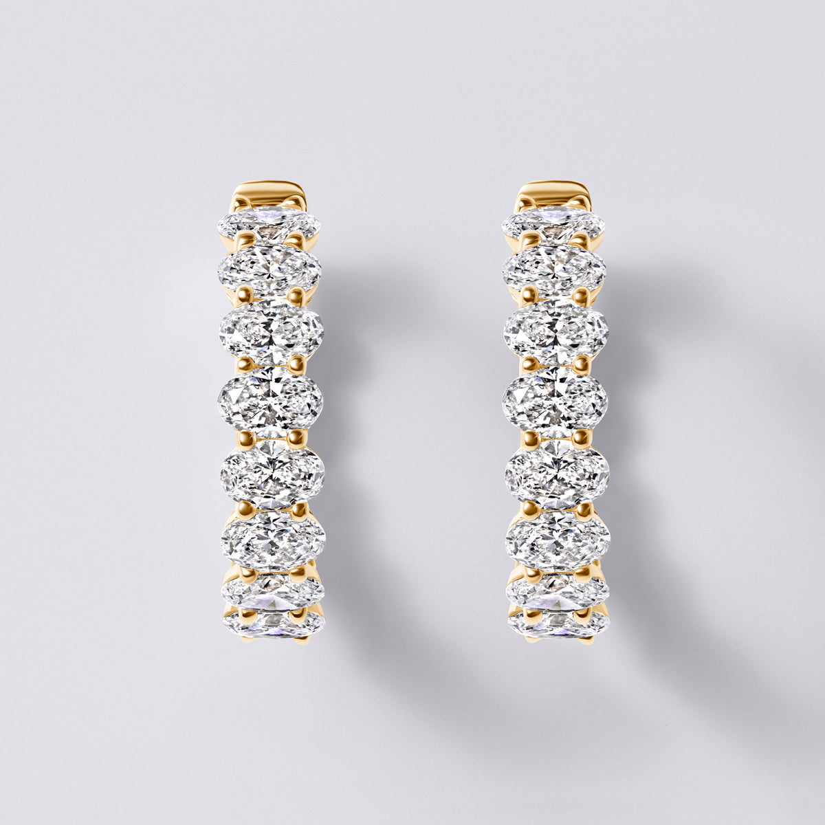 Oval Diamond East/West Inside Out Hoops, Yellow Gold