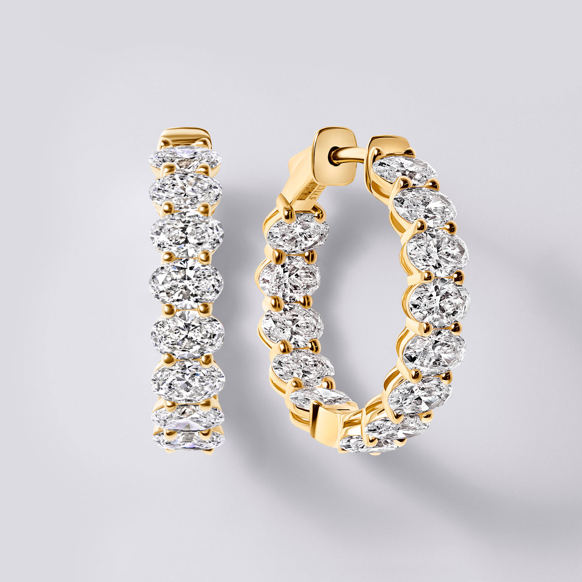 Oval Diamond East/West Inside Out Hoops, Yellow Gold