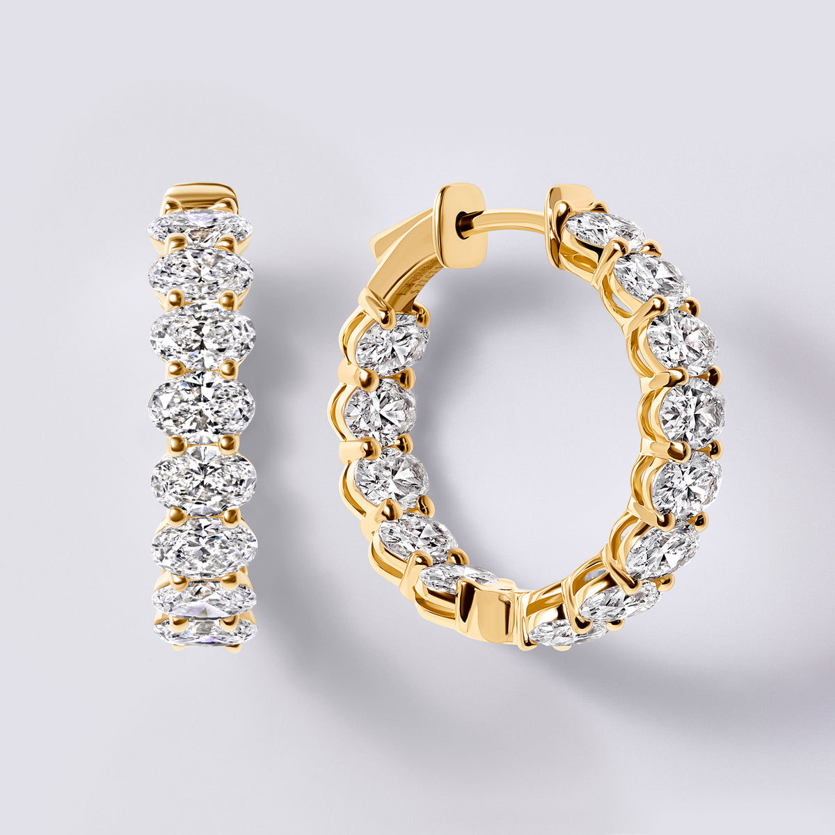 Oval Diamond East/West Inside Out Hoops, Yellow Gold