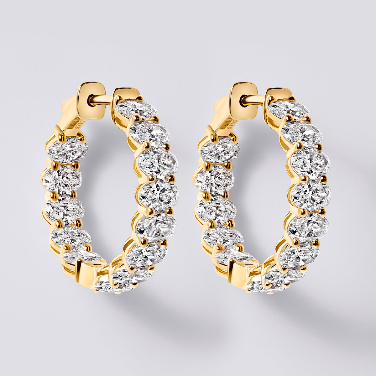 Oval Diamond East/West Inside Out Hoops, Yellow Gold
