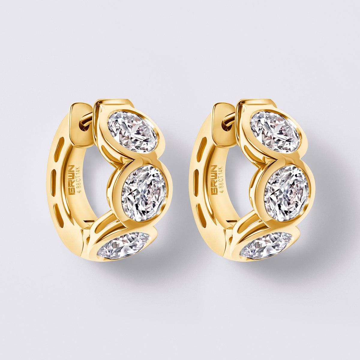 Round Bezel Set Huggies, Yellow Gold