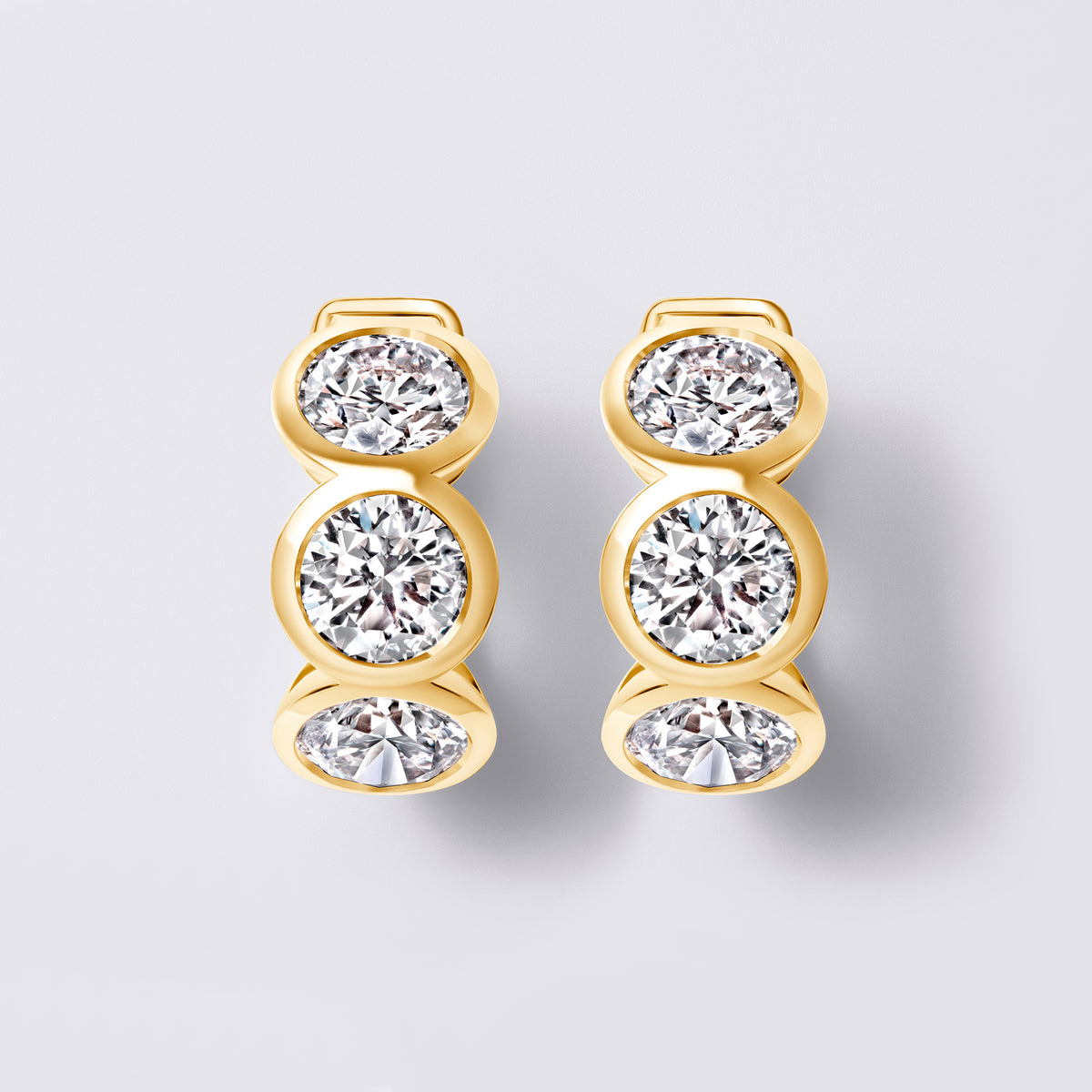 Round Bezel Set Huggies, Yellow Gold