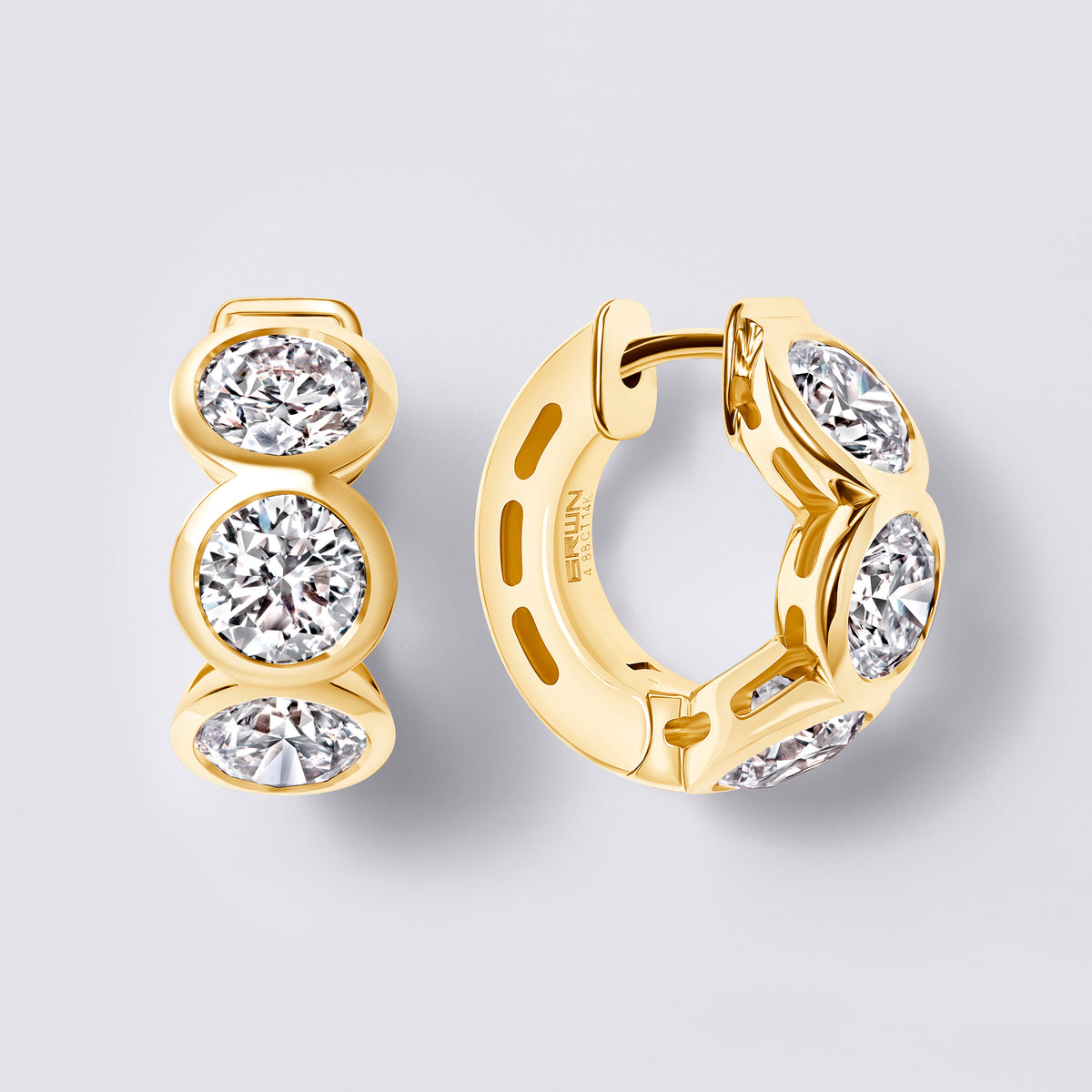 Round Bezel Set Huggies, Yellow Gold