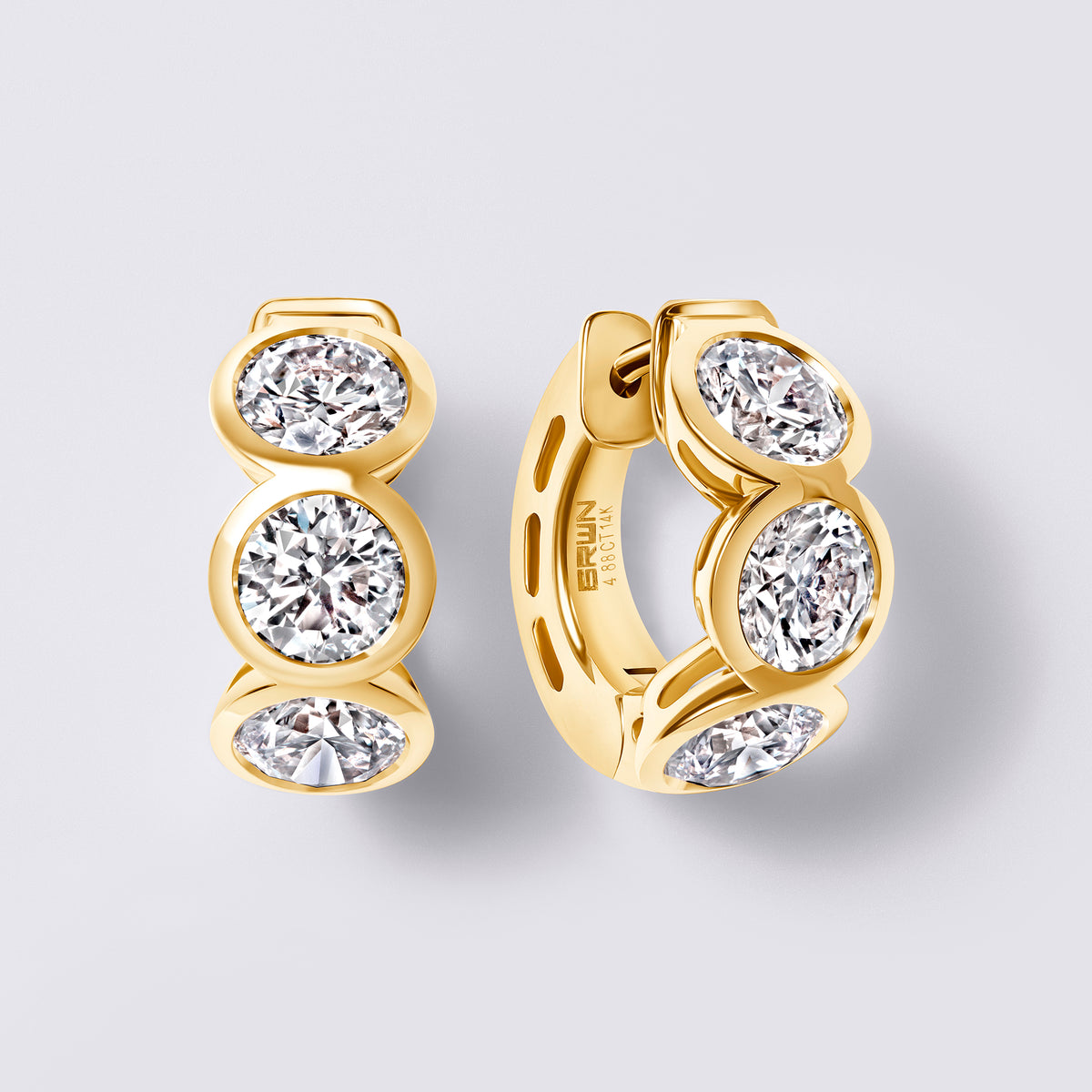 Round Bezel Set Huggies, Yellow Gold