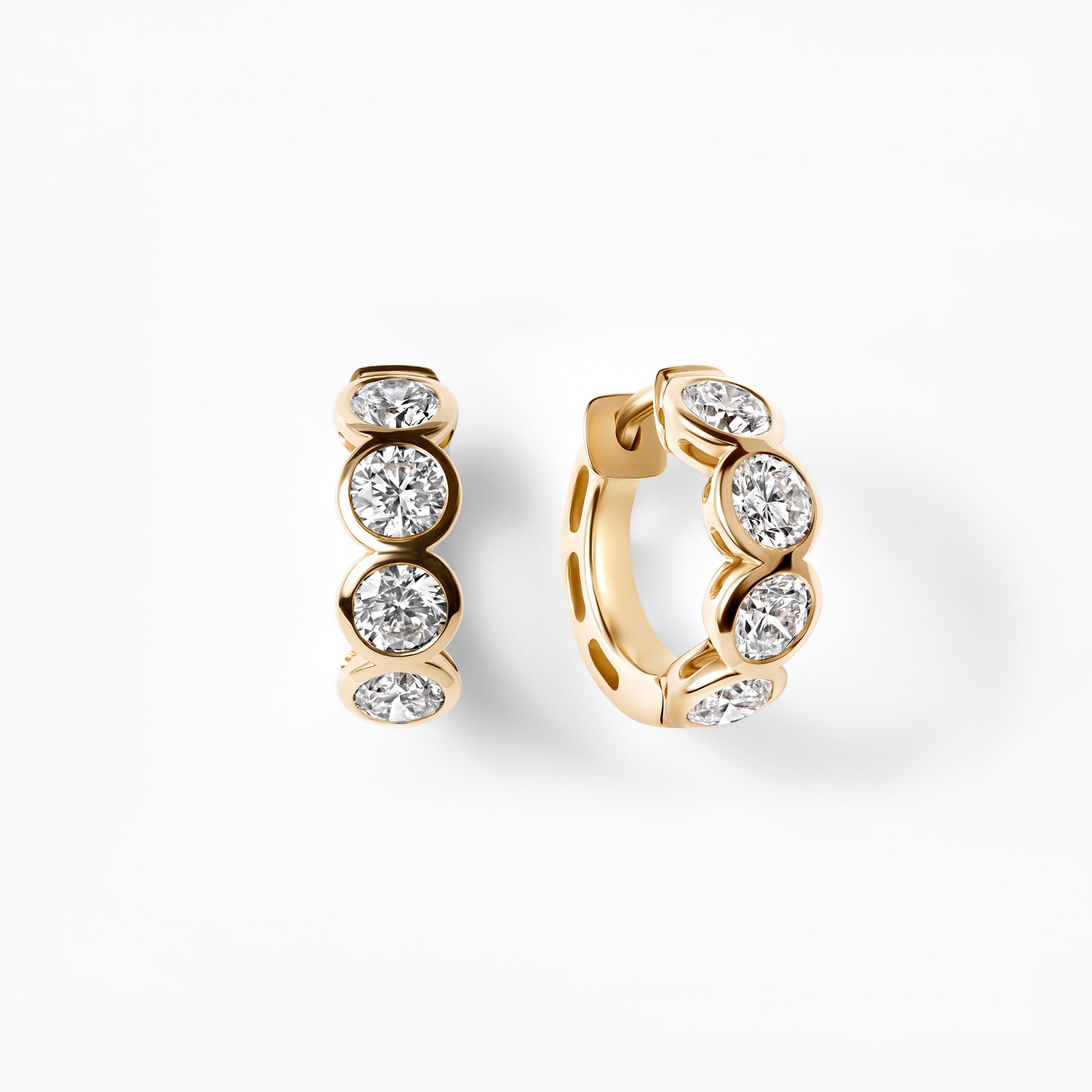Round Diamond Petite Bezel Set Huggie Earrings