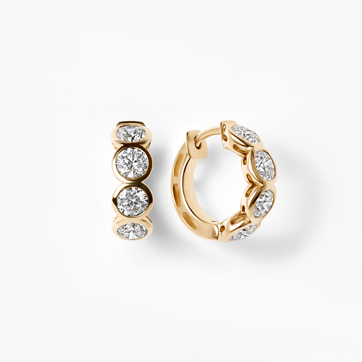 Round Diamond Petite Bezel Set Huggie Earrings