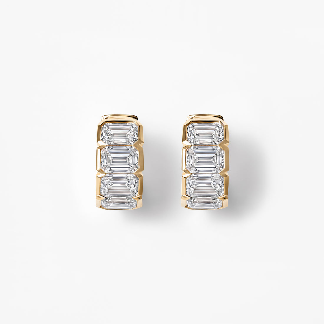 Emerald Diamond Half Bezel Huggie Earrings
