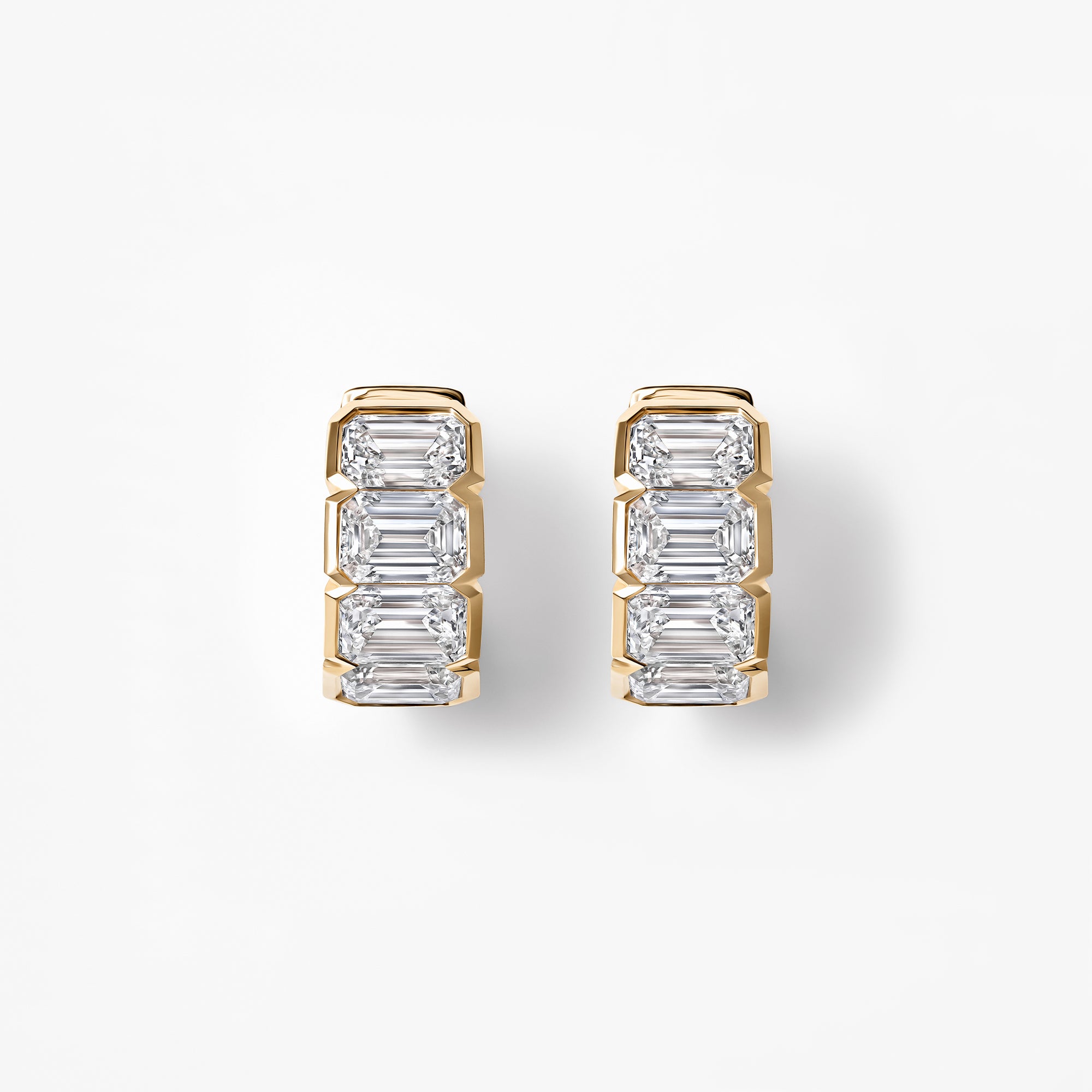 Emerald Cut Diamond East/West Half Bezel Huggie Earrings
