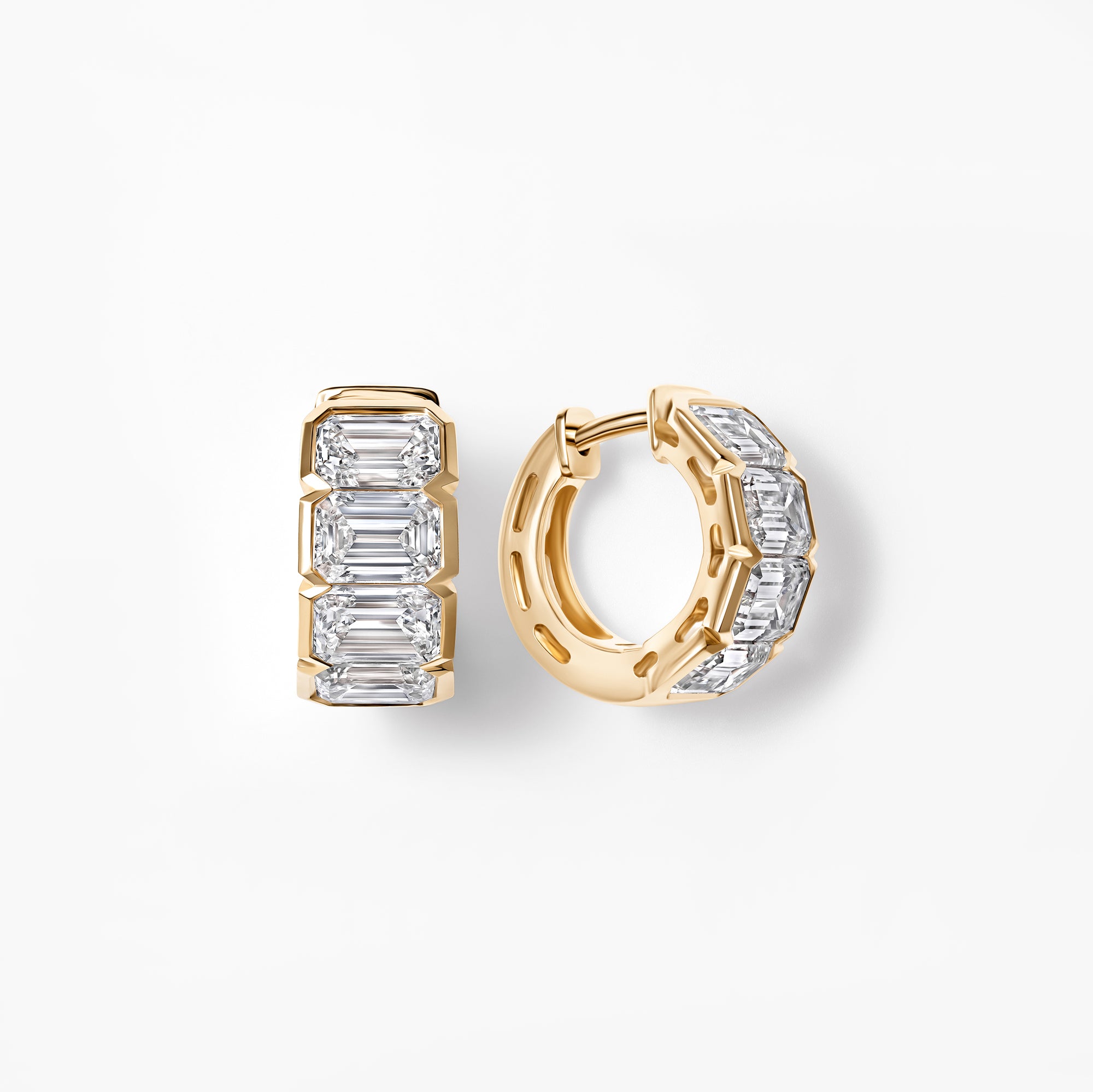 Emerald Cut Diamond East/West Half Bezel Huggie Earrings