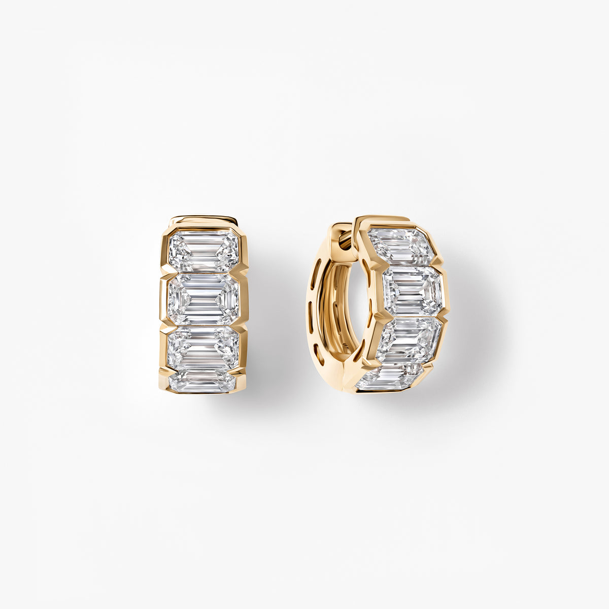 Emerald Cut Diamond East/West Half Bezel Huggie Earrings