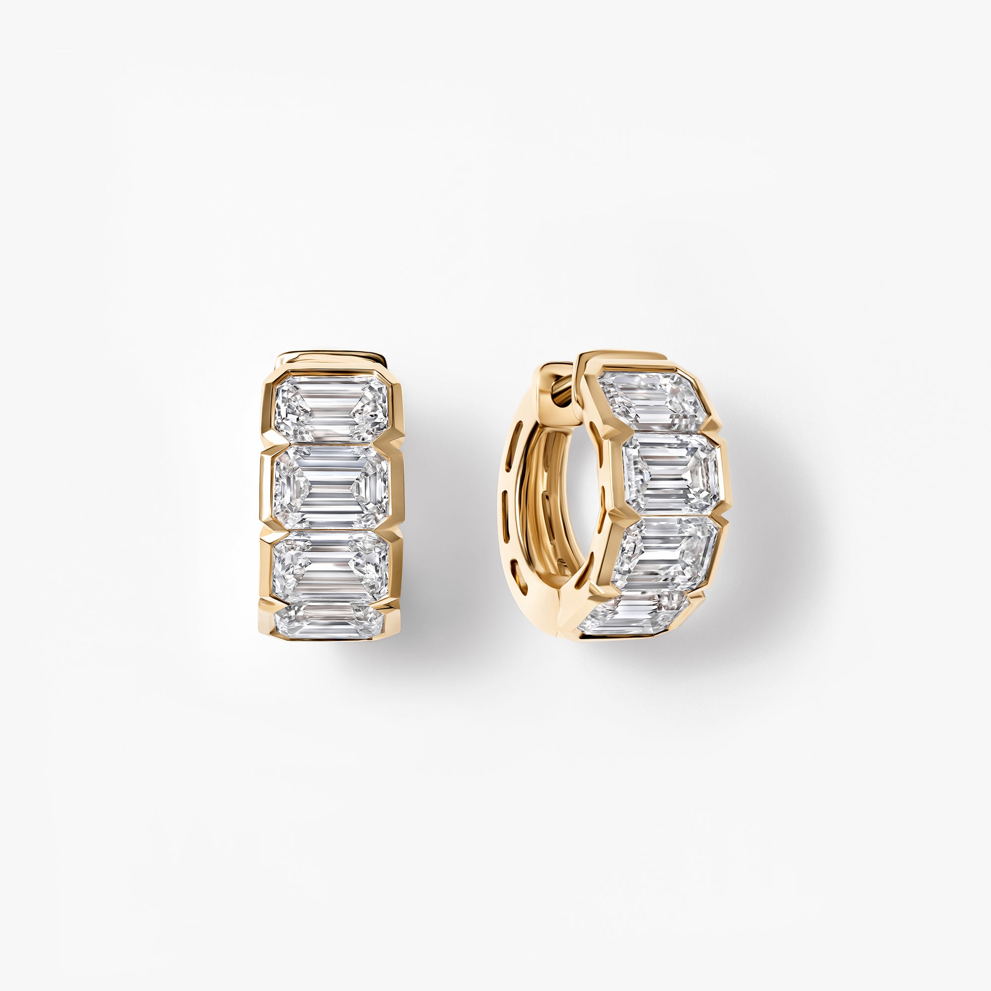Emerald Cut Diamond East/West Half Bezel Huggie Earrings