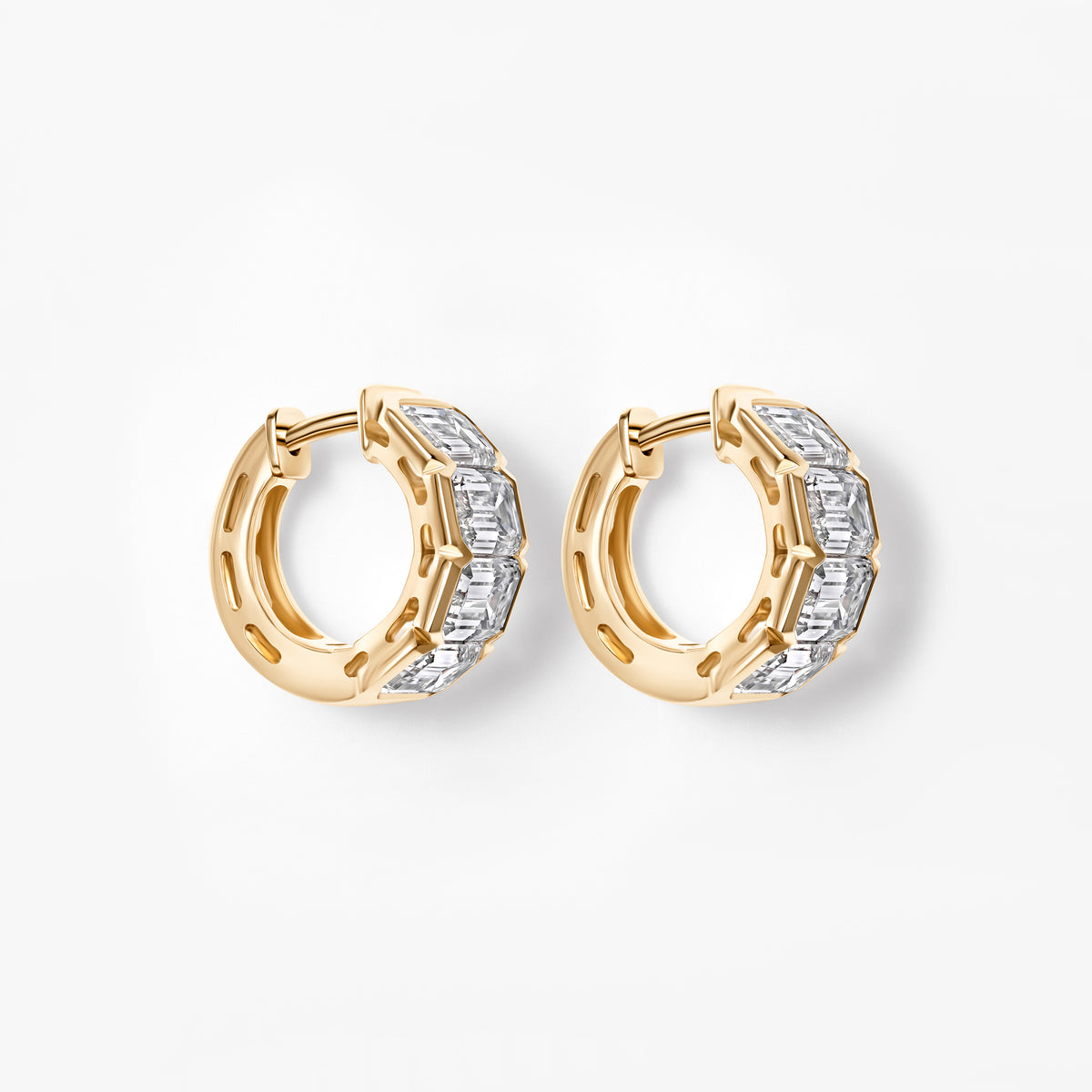 Emerald Cut Diamond East/West Half Bezel Huggie Earrings