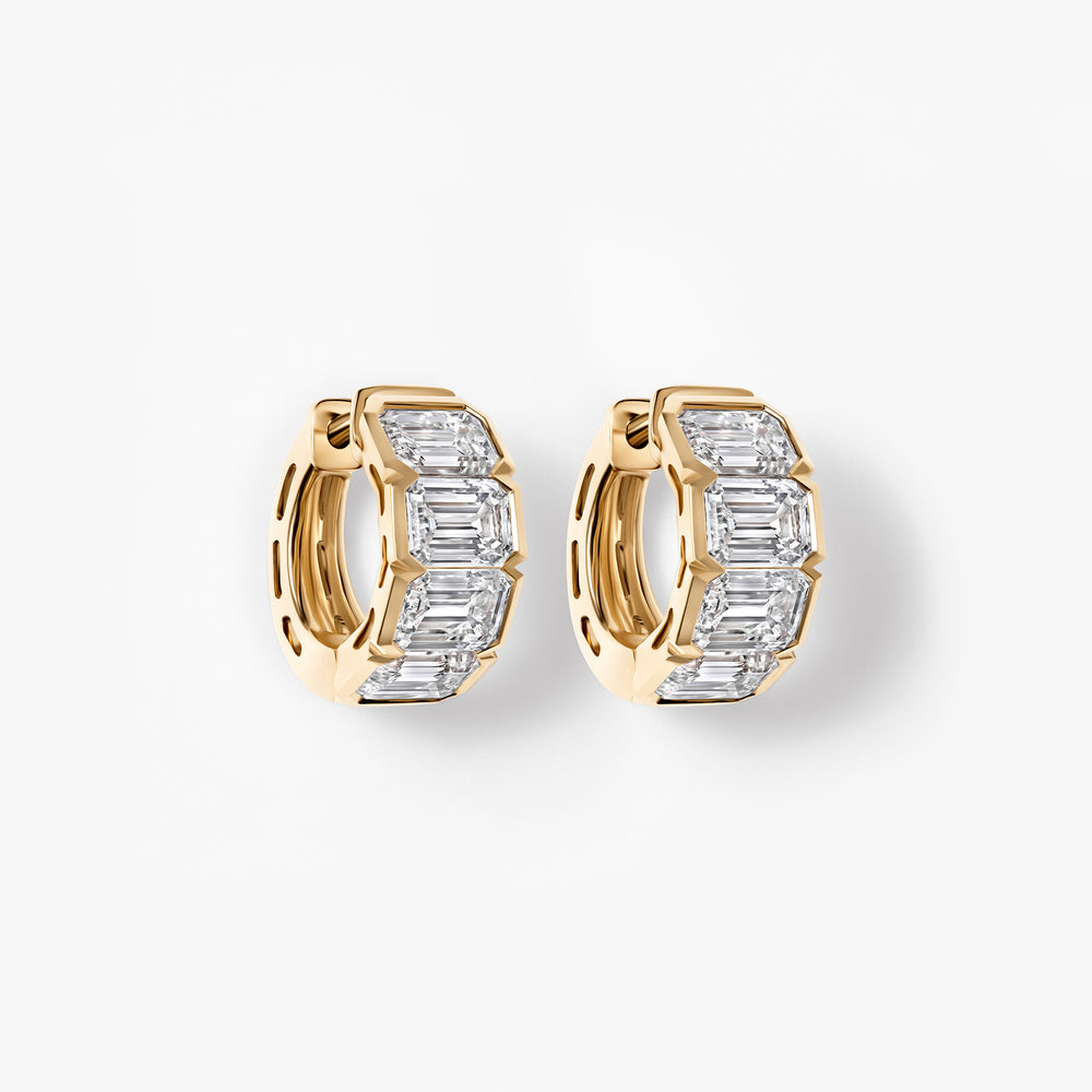 Emerald Diamond Half Bezel Huggie Earrings