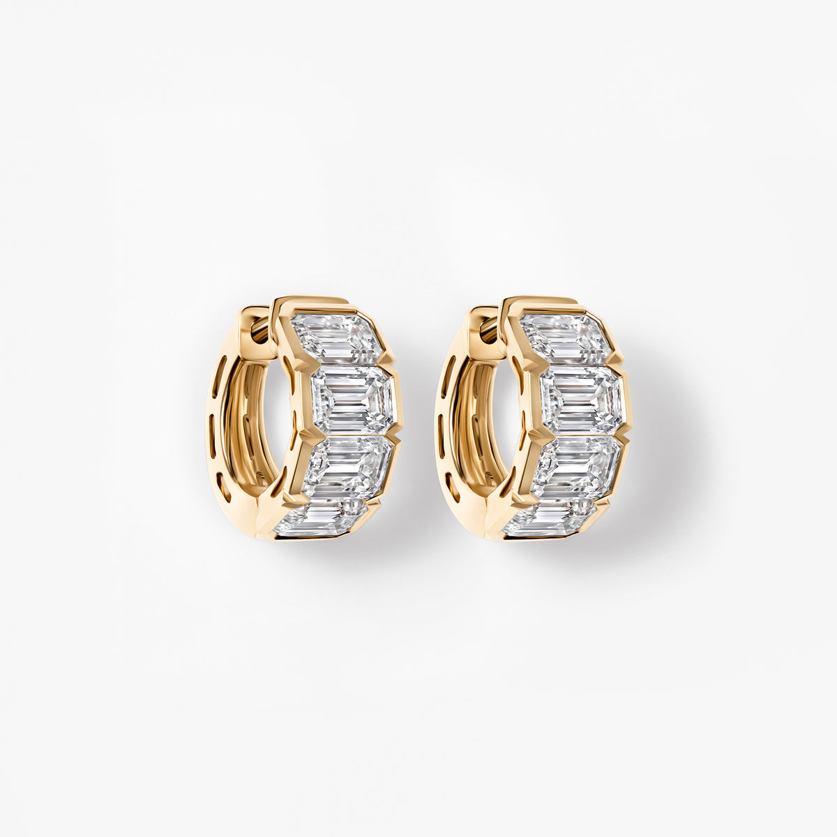 Emerald Cut Diamond East/West Half Bezel Huggie Earrings