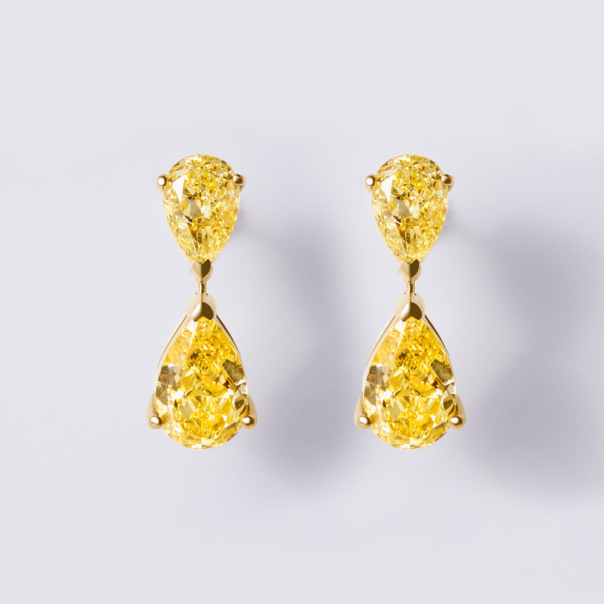 Yellow Kissing Pear Drop Earrings (4 2/5CTW), Yellow Gold