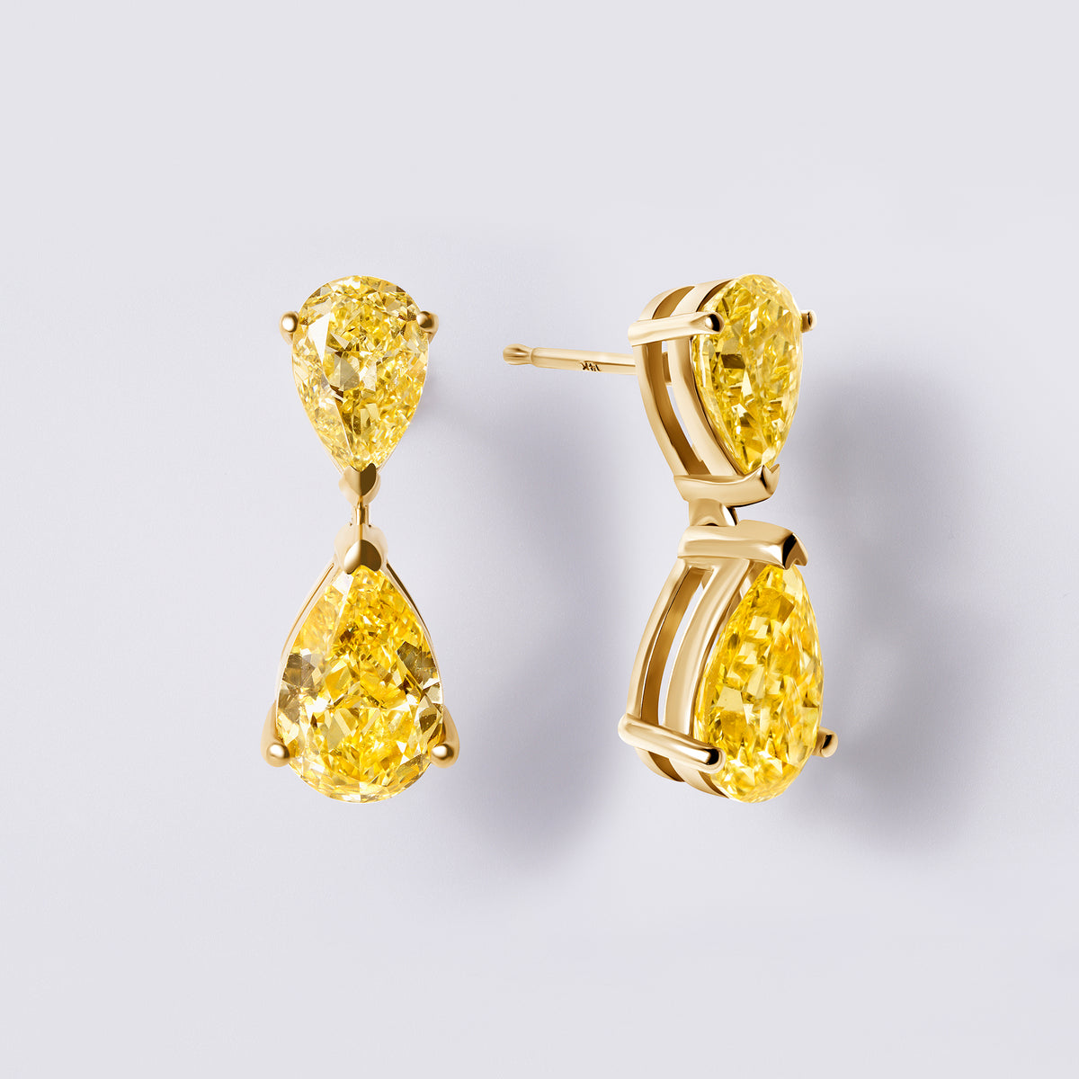 Yellow Kissing Pear Drop Earrings (4 2/5CTW), Yellow Gold